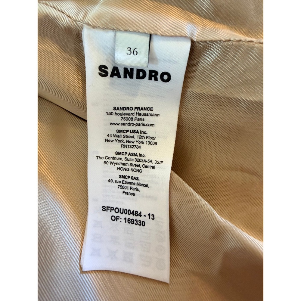 Sandro Straight Cut Brushed Wool Coat Double Breasted Long Camel Brown 36 S - Picture 5 of 16